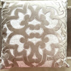 Beige Decorative Throw Pillow with Raised Scroll Design